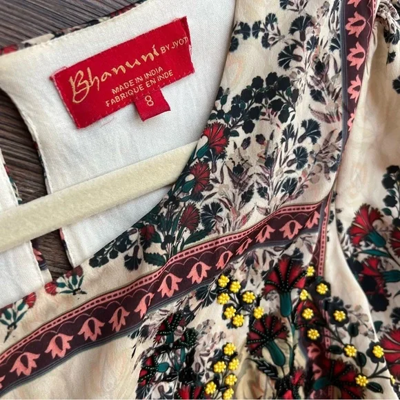 Anthropologie BHANUNI Far Fields Field flowers floral beaded dress puffy sleeves - Picture 11 of 15